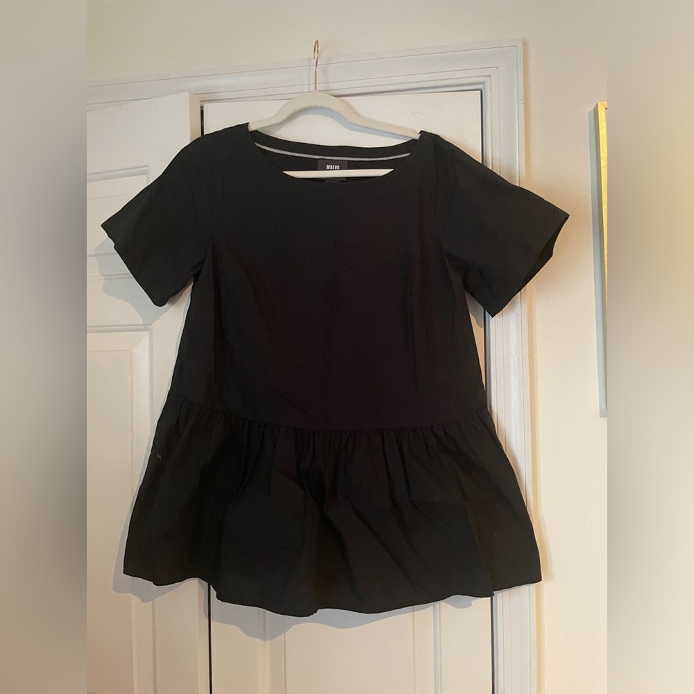 Maeve (Anthropologie) Darla Poplin Swing Blouse, Black, Medium